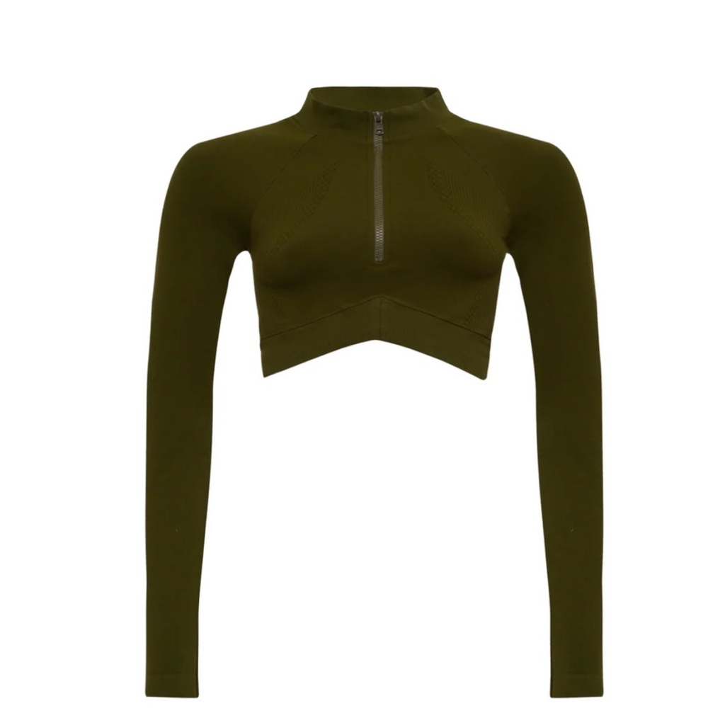 Joja Exhale Long Sleeve Cropped Layering Top in Army Green Size Small $85 Retail - Picture 8 of 9
